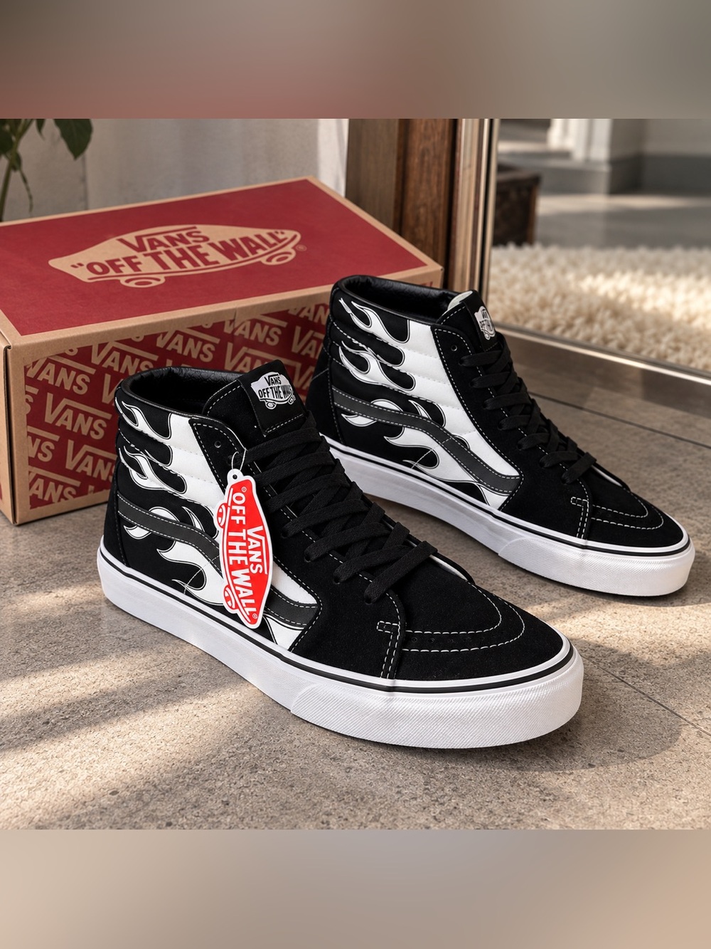 Vans Sk8-Hi Flame Black White High Top Sneakers Women’s 9 Men’s 7.5 NI